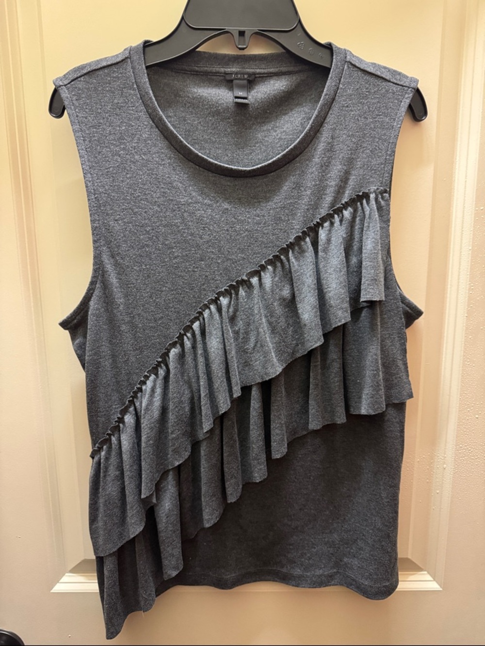 J. Crew Dark Gray Sleeveless Ruffle Tank